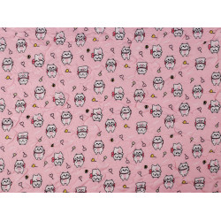Reinforced crumpled polyester fabric, creased 3d effect, cats - Light pink (1 Meter)