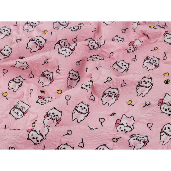 Reinforced crumpled polyester fabric, creased 3d effect, cats - Light pink (1 Meter) Reinforced crumpled polyester fabric, creased 3d effect, cats - Light pink (1 Meter)