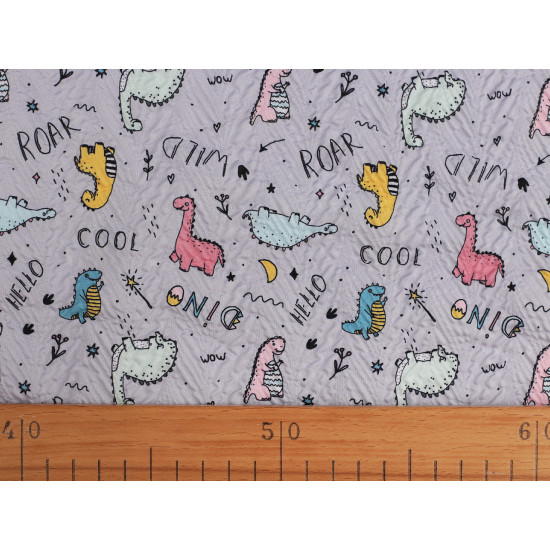 Reinforced crumpled polyester fabric, creased 3d effect, dinosaur - Lightgrey (1 Meter)