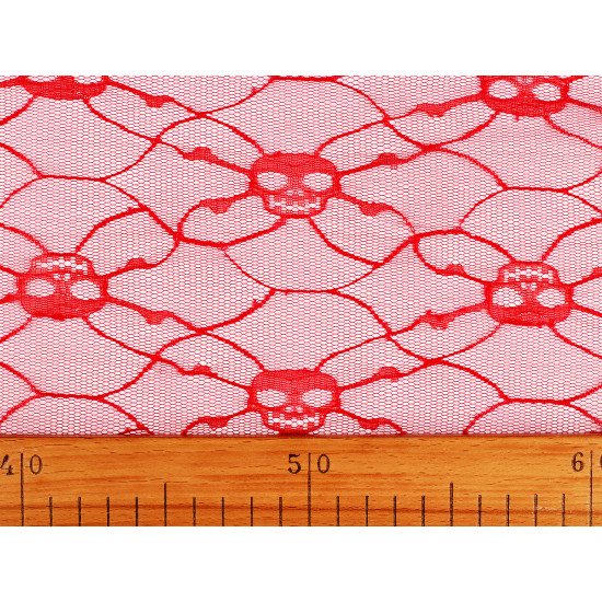 Tulle fabric, skull - Orange (1 Meter)
