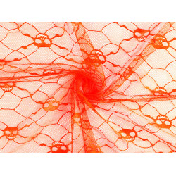Tulle fabric, skull - Orange (1 Meter)