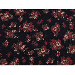 Cotton fabric / canvas with a looser weave, flowers - Blue dark (1 Meter)