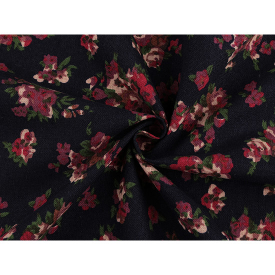 Cotton fabric / canvas with a looser weave, flowers - Blue dark (1 Meter) Cotton fabric / canvas with a looser weave, flowers - Blue dark (1 Meter)