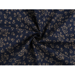 Cotton fabric / canvas with a looser weave, flowers - Blue dark (1 Meter)