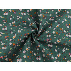 Cotton fabric / canvas with a thinner weave, small flowers - Green (1 Meter)