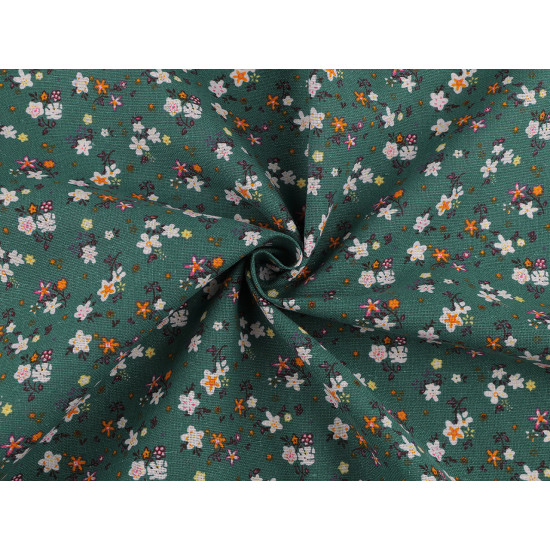 Cotton fabric / canvas with a thinner weave, small flowers - Green (10 Meters) Cotton fabric / canvas with a thinner weave, small flowers - Green (10 Meters)