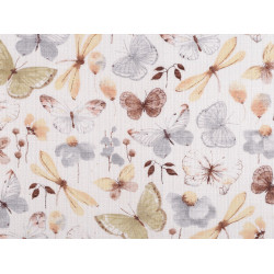 Cotton cloth / muslin fabric, butterflies - Lightbeige (1 Meter)
