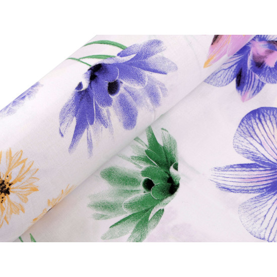 Cotton fabric / canvas, flowers - White (1 Meter)