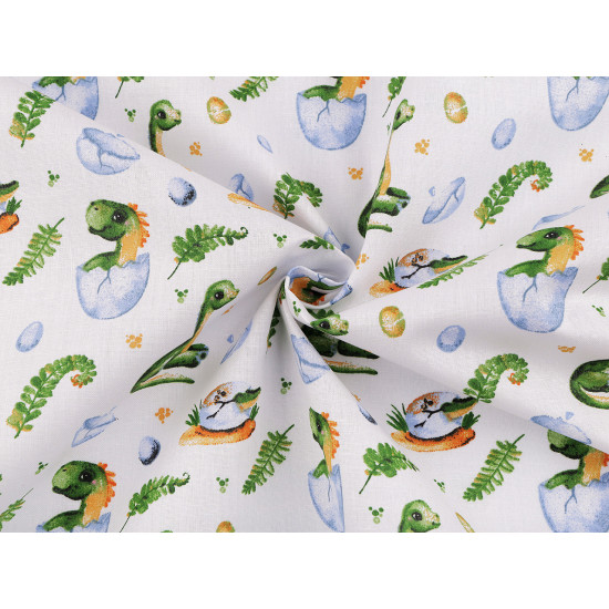Cotton cloth / muslin, dinosaur - White (1 Meter)