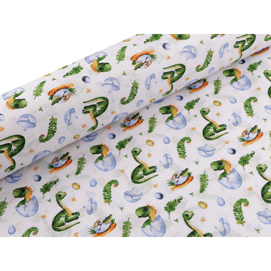 Cotton cloth / muslin, dinosaur - White (1 Meter)