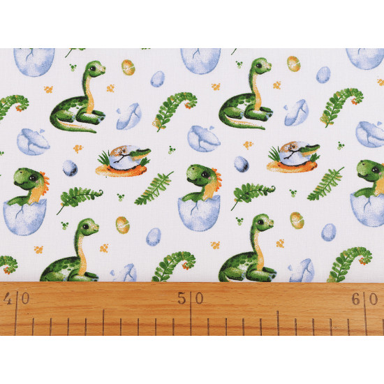 Cotton cloth / muslin, dinosaur - White (1 Meter)