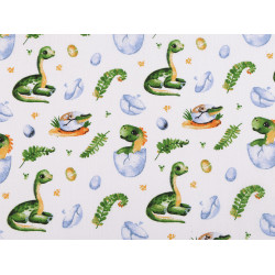 Cotton cloth / muslin, dinosaur - White (1 Meter)