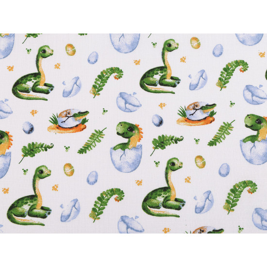 Cotton cloth / muslin, dinosaur - White (1 Meter)