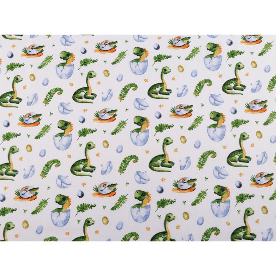 Cotton cloth / muslin, dinosaur - White (1 Meter)
