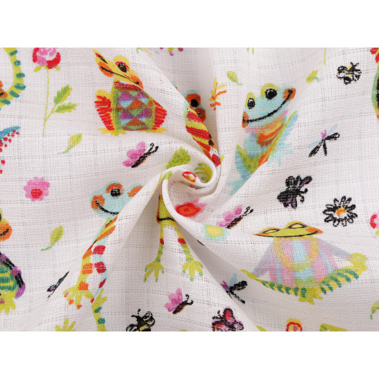 Cotton cloth / muslin, frogs - White (1 Meter)
