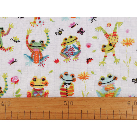 Cotton cloth / muslin, frogs - White (1 Meter)