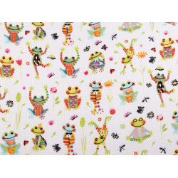 Cotton cloth / muslin, frogs - White (1 Meter)