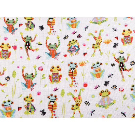Cotton cloth / muslin, frogs - White (1 Meter)