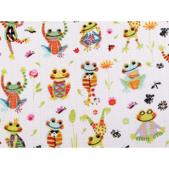 Cotton cloth / muslin, frogs - White (1 Meter)