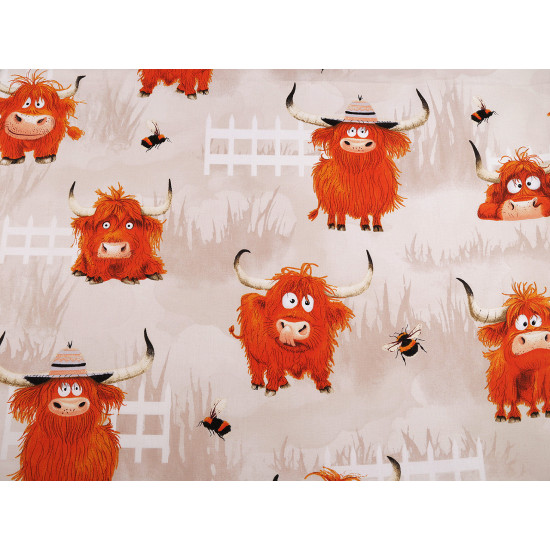 Cotton fabric / canvas, bulls - Lightbeige (1 Meter)