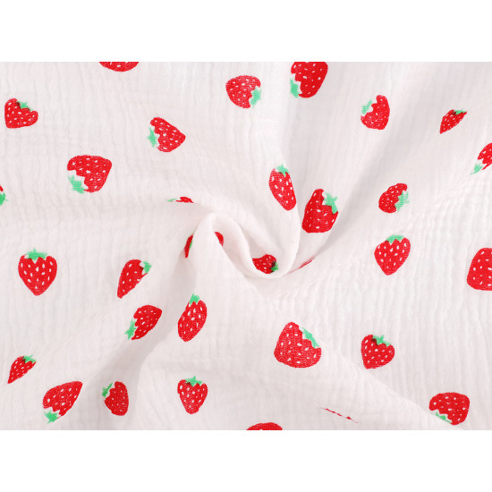 Musselin/double gauze erdbeeren - Weiß (1 Meter) Musselin/double gauze erdbeeren - Weiß (1 Meter)