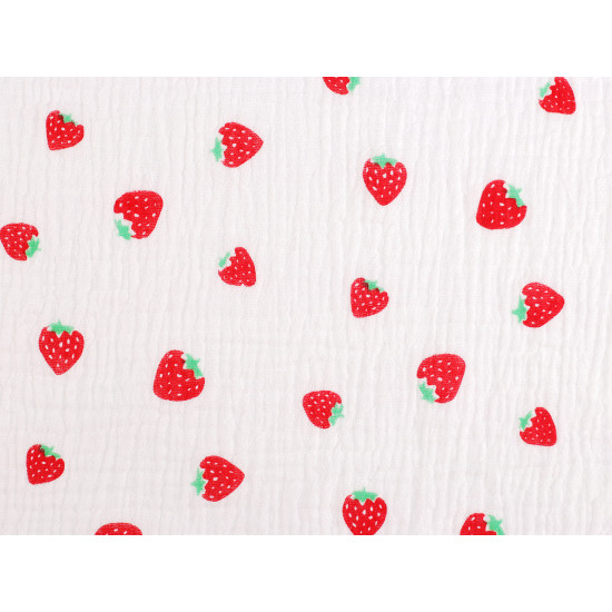 Musselin/double gauze erdbeeren - Weiß (1 Meter) Musselin/double gauze erdbeeren - Weiß (1 Meter)