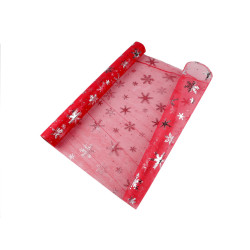 Christmas organza with snowflakes, width 50 cm - Red (1 Meter)