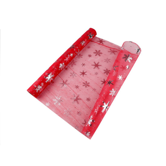 Christmas organza with snowflakes, width 50 cm - Red (1 Meter) Christmas organza with snowflakes, width 50 cm - Red (1 Meter)
