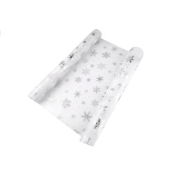 Christmas organza with snowflakes, width 50 cm - White (1 Meter)
