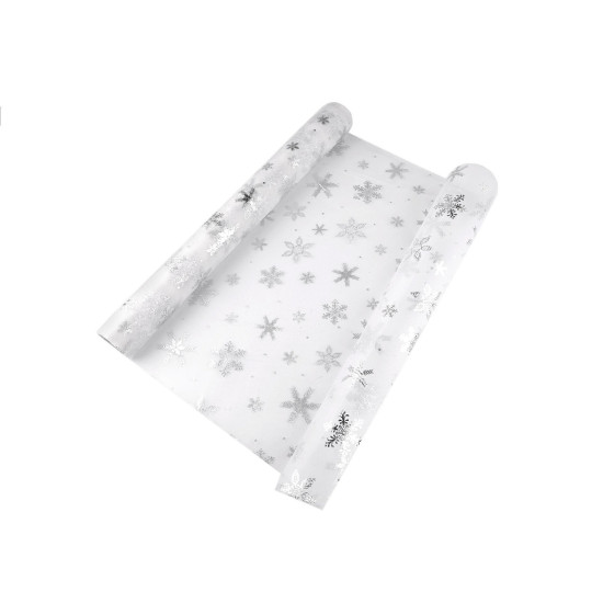 Christmas organza with snowflakes, width 50 cm - Red (1 Meter) Christmas organza with snowflakes, width 50 cm - Red (1 Meter)