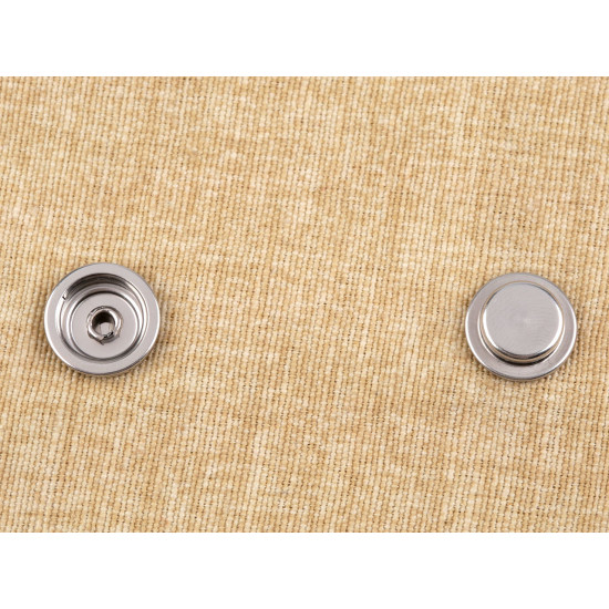 Double-sided stainless steel metal snaps / press fasteners ø15 mm, for thick fabrics - Nickel (200 Sets) Double-sided stainless steel metal snaps / press fasteners ø15 mm, for thick fabrics - Nickel (200 Sets)