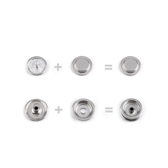 Double-sided stainless steel metal snaps / press fasteners ø15 mm, for thick fabrics - Nickel (200 Sets) Double-sided stainless steel metal snaps / press fasteners ø15 mm, for thick fabrics - Nickel (200 Sets)