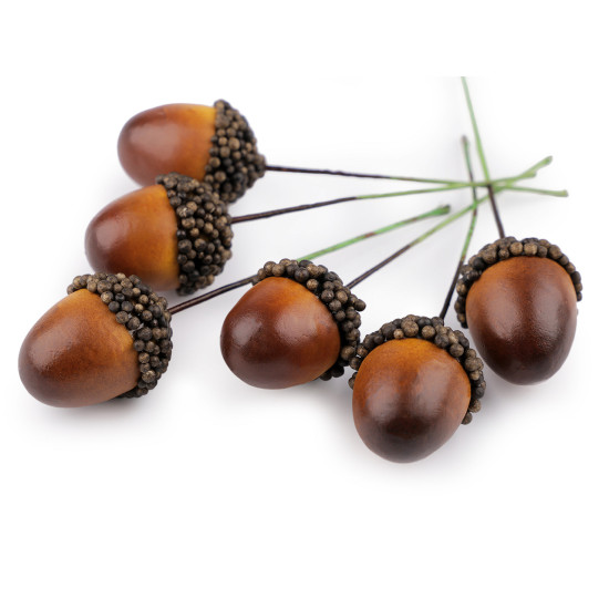 Artificial acorn on a wire - Brown (72 Pieces)