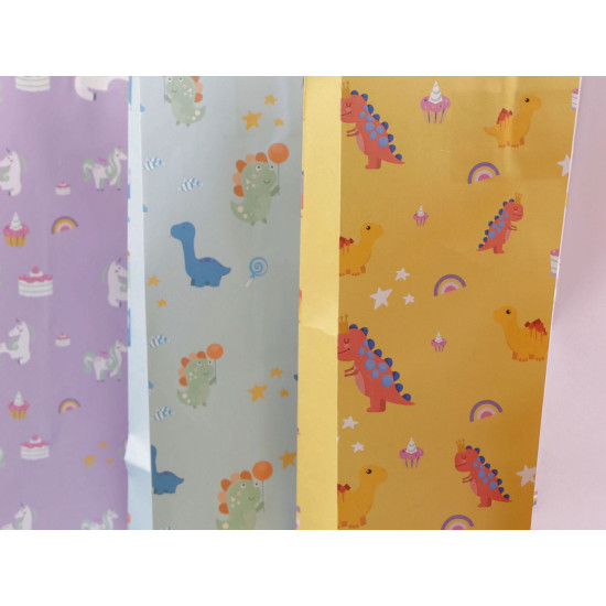 Torebka podarunkowa dziecięca jednorożec, dinozaur - Mix (4 Sztuki) Torebka podarunkowa dziecięca jednorożec, dinozaur - Mix (4 Sztuki)