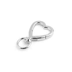 Metal carabiner / swivel hook, heart, fits 10 mm strap - Nickel (1 Piece)