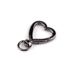 Metal carabiner / swivel hook, heart, fits 10 mm strap - Black nickel (1 Piece)