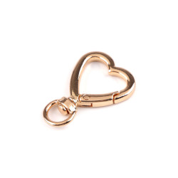 Metal carabiner / swivel hook, heart, fits 10 mm strap - Pink gold (1 Piece)
