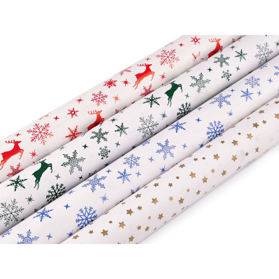 Papier do pakowania 0,7x2 m motyw świąteczny renifer, śnieżynki, gwiazdki - Niebieski (1 Sztuka) Papier do pakowania 0,7x2 m motyw świąteczny renifer, śnieżynki, gwiazdki - Niebieski (1 Sztuka)