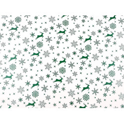 Papier do pakowania 0,7x2 m motyw świąteczny renifer, śnieżynki, gwiazdki - Zielony ciemny (1 Sztuka)
