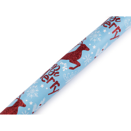 Papier do pakowania 0,7x2 m z brokatem motyw świąteczny - Turkusowy morski (1 Sztuka)