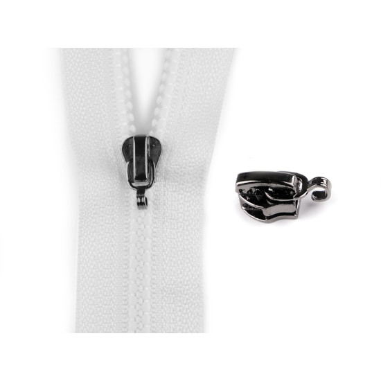 Slider for no 3 plastic zippers with pendant hook - Nickel (100 Pieces) Slider for no 3 plastic zippers with pendant hook - Nickel (100 Pieces)