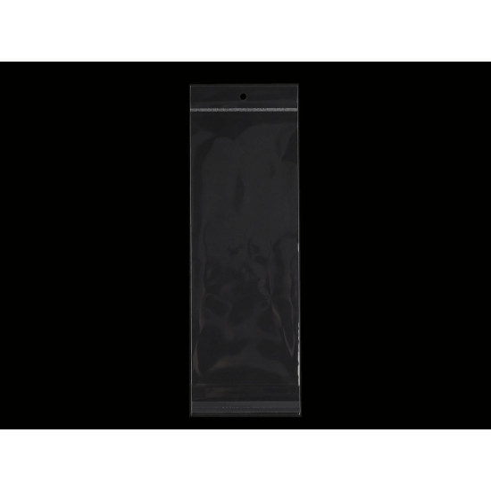 Torebki foliowe z paskiem klejącym i zawieszką 12x30 cm - Transparent (100 Sztuki) Torebki foliowe z paskiem klejącym i zawieszką 12x30 cm - Transparent (100 Sztuki)