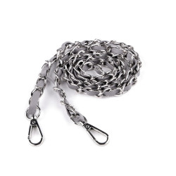 Ucho do torby skórzane z łańcuszkiem i karabińczykami szerokość 2 cm - Szary (1 Sztuka)