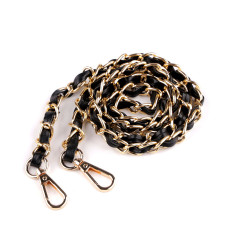 Faux leather strap / handle with chain and carabiners, for handbags and mobile phones, width 2 cm - Black (1 Piece)