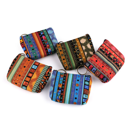 Small wallet / key ring, ethnic 10x8 cm - Cognac brown (1 Piece) Small wallet / key ring, ethnic 10x8 cm - Cognac brown (1 Piece)