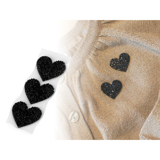 Cœur thermocollant avec strass - Noir (10 Pièces) Cœur thermocollant avec strass - Noir (10 Pièces)
