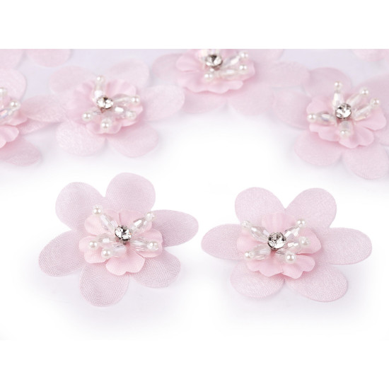 Fleur avec strass et perles à coudre et à coller, ø 4,5 cm - Poudre (10 Pièces) Fleur avec strass et perles à coudre et à coller, ø 4,5 cm - Poudre (10 Pièces)