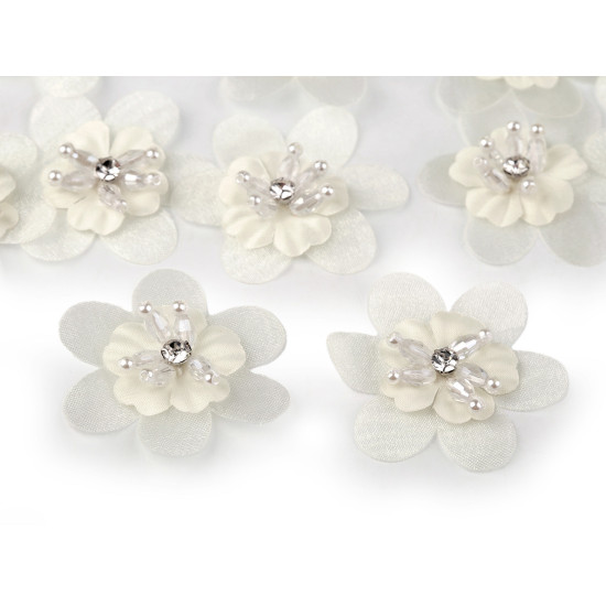 Fleur avec strass et perles à coudre et à coller, ø 4,5 cm - Poudre (10 Pièces) Fleur avec strass et perles à coudre et à coller, ø 4,5 cm - Poudre (10 Pièces)