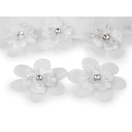 Fleur avec strass et perles à coudre et à coller, ø 4,5 cm - Poudre (10 Pièces) Fleur avec strass et perles à coudre et à coller, ø 4,5 cm - Poudre (10 Pièces)