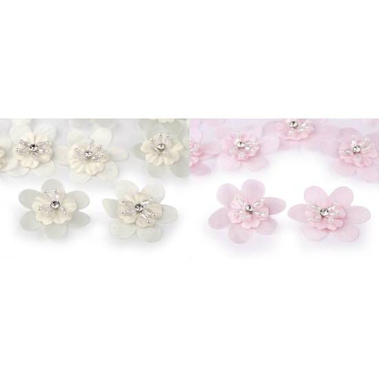 Fleur avec strass et perles à coudre et à coller, ø 4,5 cm - Poudre (10 Pièces) Fleur avec strass et perles à coudre et à coller, ø 4,5 cm - Poudre (10 Pièces)